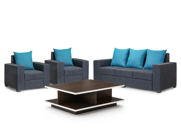 Hugo Upholstered Sofa Set In Livid Color With Rio Centre Table